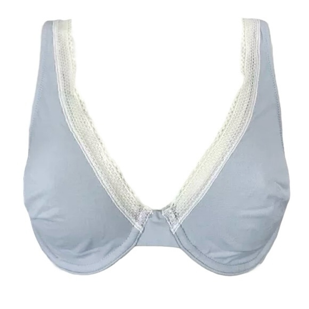New Victorias Secret Unlined Demi Bra Lace Trim Sheer Stretch Gray